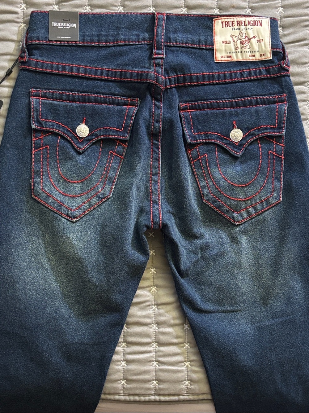 True Religion Navy Denim Jeans with Red Topstitching